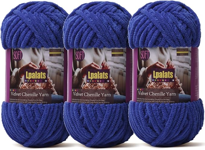 Baby Blanket Yarn for Crocheting Soft - 3 Pack of 100g/3.5oz Chunky Chenille Yarn for Knitting Blankets Amigurumi - Super Bulky Yarns - 261 Yards Thick Plush Yarns (3, Dark Blue)