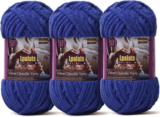 Baby Blanket Yarn for Crocheting Soft - 3 Pack of 100g/3.5oz Chunky Chenille Yarn for Knitting Blankets Amigurumi - Super Bulky Yarns - 261 Yards Thick Plush Yarns (3, Dark Blue)