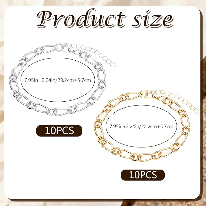 Sumalon 20 Pcs 18K Gold Plated Bracelet Chain Kit, Paperclip Alloy Link Fit Clip with Lock, Bracelet Charm for Women DIY Jewelry Making (Gold and Silver)