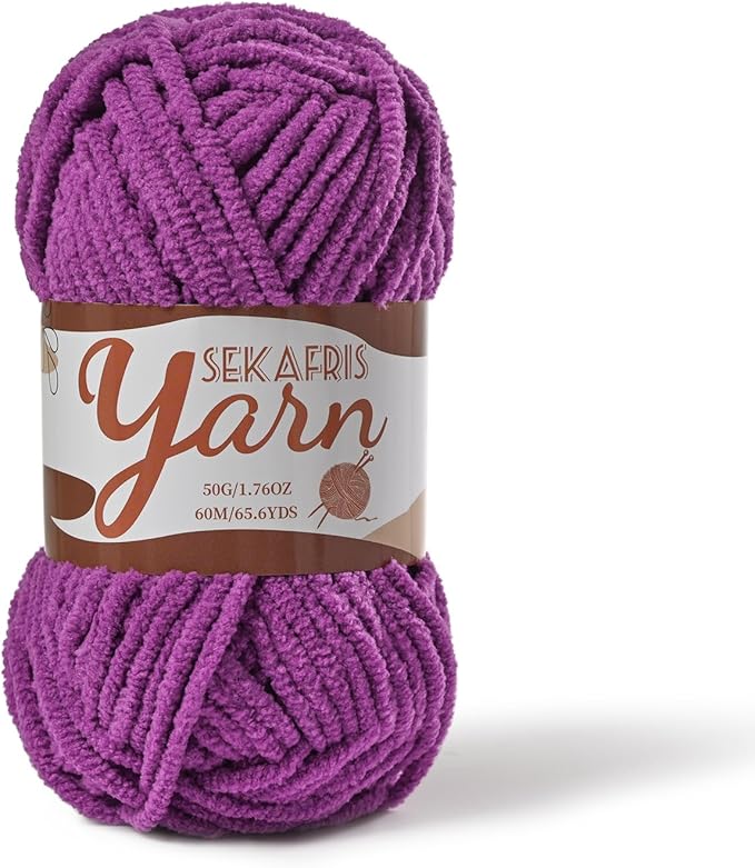 Fluffy Velvet Yarn for Crocheting，Baby Blanket Yarn for Crocheting Soft，50g(65.6yds) Amigurumi Yarns，Plush Chenille Crochet Yarns，Puzzle Yarn for Crochet Weaving Craft(Dark Purple)