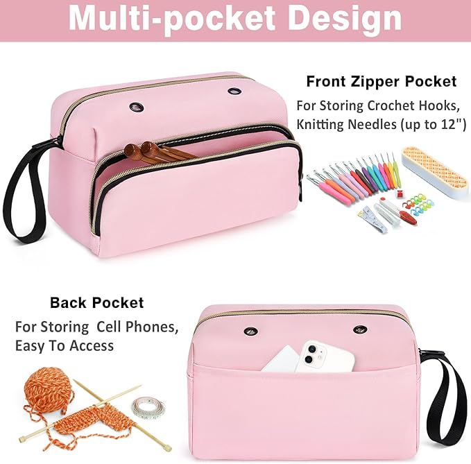 IBFUN Crochet Yarn Knitting Bag 2 Pcs Yarn Storage Organizer Crocheting Bags for Beginners with Hand Wrist for Crochet Accessories Needles Hooks Knitting