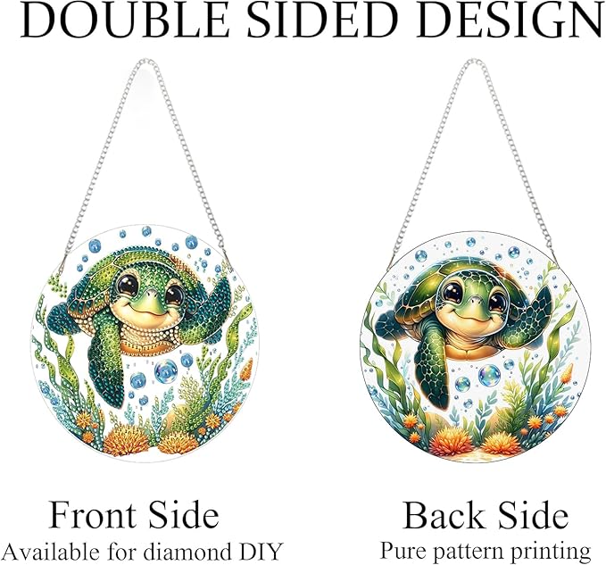 AIBOERL Diamond Art Hanging Kit for Adult,Special Shaped Rhinestone,Double Sided 5D DIY Acrylic Diamond Art Painting Window Pendants Home Garden Wall Hanging Kits Hanging Ornament (Turtles)
