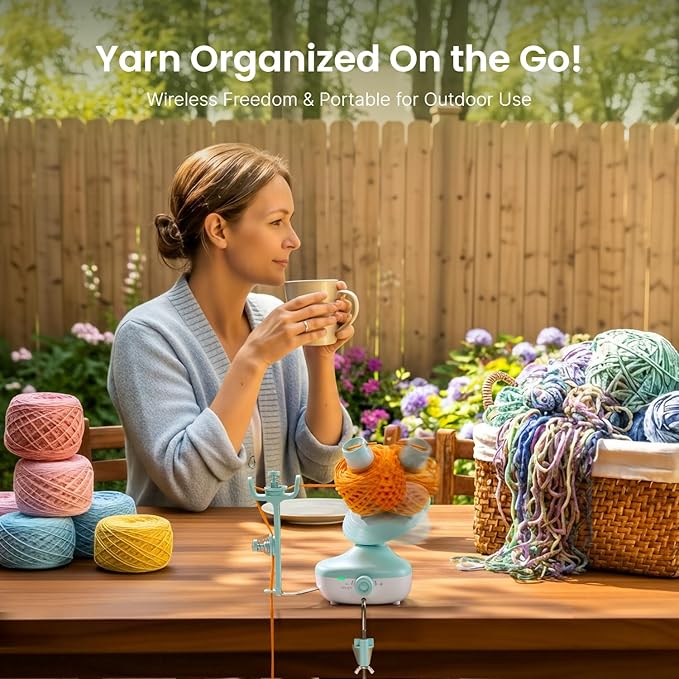 Cordless Yarn Winder, 2H Running Time Rechargeable Electric Yarn Cake Winder with 2200mAh Battery, Compact Yarn Winder for Crocheting Auto Yarn Spinner, Ideal Helper for Craft Lovers(Mint)