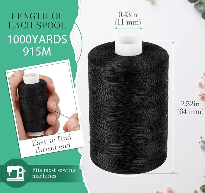 2PCS Thread - 1000Yard Black All Purpose Sewing Machine Thread for Sewing