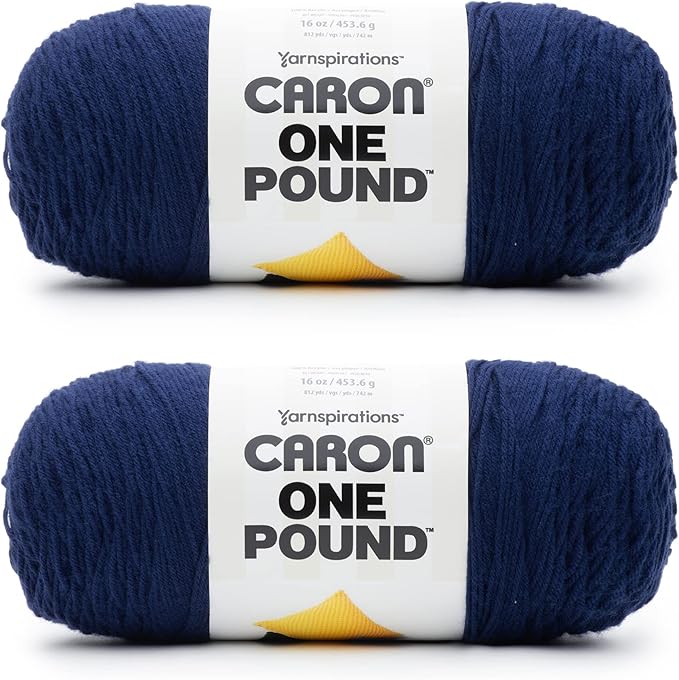 Caron One Pound Midnight Blue Yarn - 2 Pack of 454g/16oz - Acrylic - 4 Medium (Worsted) - 812 Yards - Knitting/Crochet