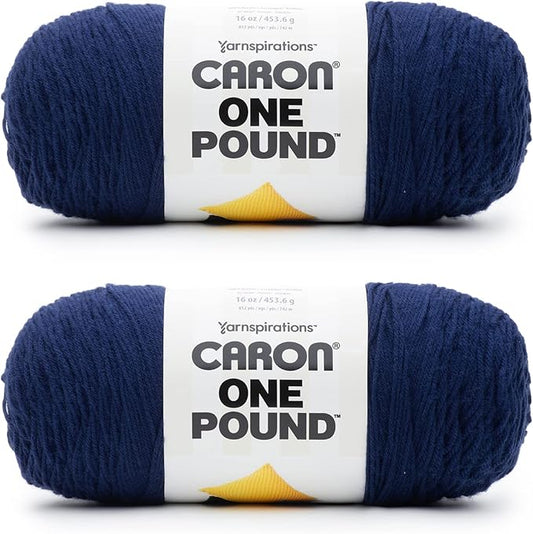 Caron One Pound Midnight Blue Yarn - 2 Pack of 454g/16oz - Acrylic - 4 Medium (Worsted) - 812 Yards - Knitting/Crochet