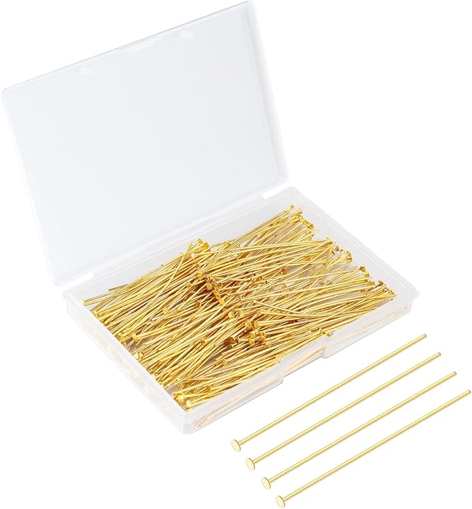 200 Pcs 50mm Straight Head Pins for Craft Earring Bracelet Necklace Pendant DIY Jewelry Making, Gold Color