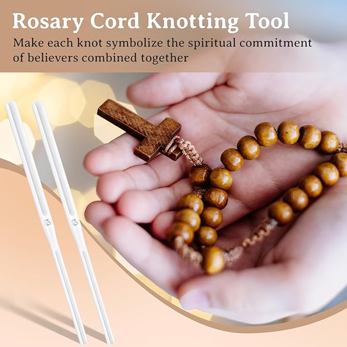 2 Pack Rosary Cord Knotting Tool, #7#9 and #36 Dual Head Twine Knotting Tool, Rosary Making Supplies, Beads Tying Kit, Beading Cord Kit for Jewelry, Fishing Hook, Bracelet(White)