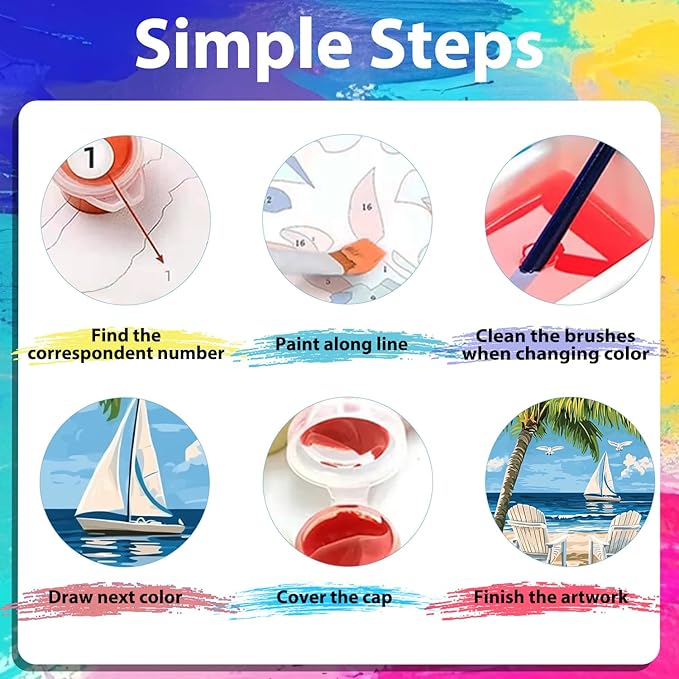 xcemhil Beach Paint by Numbers Kit for Adults, Paint by Number Palm Tree, Seaside Paint by Numbers Kit for Adults Beginner for Gift and Home Wall Decor 16x20 Inch
