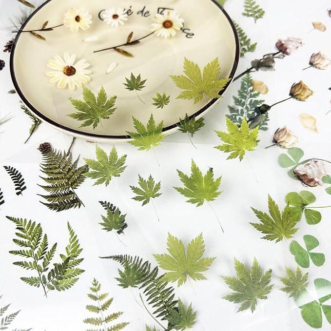 400PCS Plants Floral Scrapbook Stickers Kit Vintage Fern Flowers Green Transparent Waterproof Stickers Book for Scrapbooking Supplies Aesthetic Junk Journal Journaling Craft 20-Page