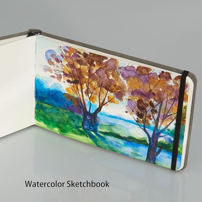 SEMLEART Watercolor Sketchbook Journal for Painting, Watercolor Paper 140 lb/300GSM，24 Sheets, 5x8 Inches, Travel Notebook for Art Painting, Mixed Media, Drawing