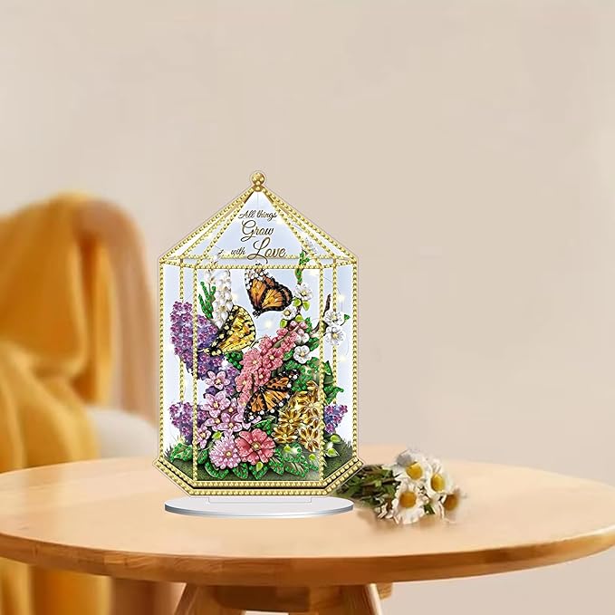 hyzsj Tabletop Special Diamond Craft Painting Kit Garden, 8.8x7.6inch Stand Up Diamonds Painting Art Kit for Adults Ornament, DIY Gem Craft Desk Placement Butterfly