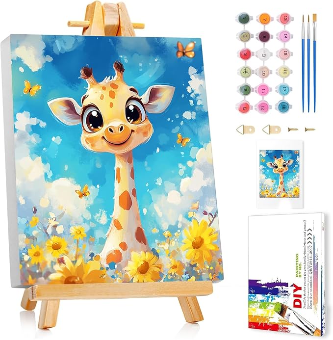Reivworl Paint by Numbers Kit for Kids - with Frame and Easel, Deer Paint by Number Kids Age 6-8-12 Boys Girls, Paint by Numbers for Gifts and Decor (9.5X12Inch)