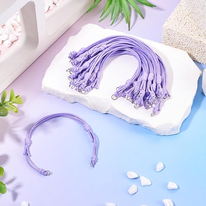 KISSITTY 20pcs Adjustable Bracelet Cords for Connector Charms Waxed Polyester Thread Cord Purple Color Half Finished Bracelet for Friendship Bracelets Jewelry Making