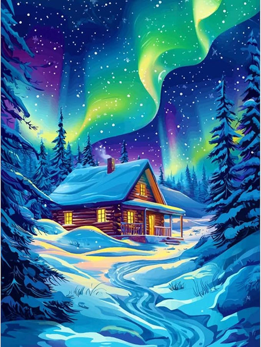 Camocin Diamond Art Kits for Adults Aurora, 5D Starry Landscape Diamond Painting Kits for Adults Beginners, DIY Cabin Full Round Dots Drill Gem Art Kit for Gift Home Wall Decor 12 x 16 Inch