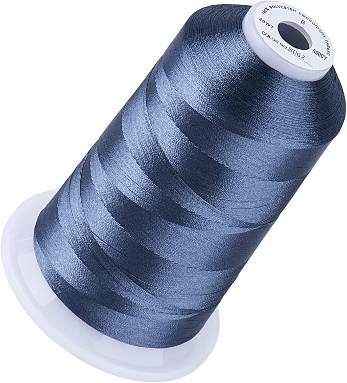 Simthread 5500Yds Embroidery Thread, 5000M High-Yardage 40WT 100% Polyester Thread – 170+ Vivid Colors, High-Speed Rated – Compatible with Brother, Singer, Janome & More - Smokey Blue S062