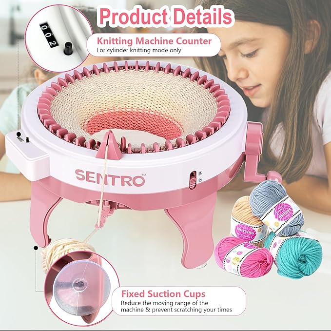 SENTRO Knitting Machine, 48 Needles Knitting Machine, Smart Knitting Loom Machine with Row Counter for Adults Beginners, Circular Double Knit Loom Crochet Knitting Machine Kit for Hat Socks