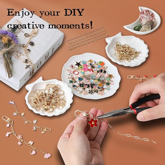 SUTROMA 423Pcs Lip Gloss Keychain Making Kit with Charms - Including 100 Charms 60 Keychain Clips 30 Extender Chains & Jewelry Pliers - DIY Keychains Supplies for Bag Charm and Jewelry Making (Kind2)