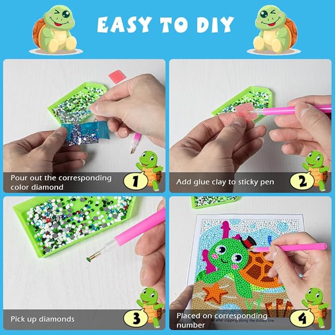 QEUOYSS Diamond Art Kit for Kids with Wooden Frame Art and Crafts for Kids Ages 6-8 -10-12 Easy to DIY Diamond Art for Kid and Adult Beginners Home Wall Decoration (Turtle)
