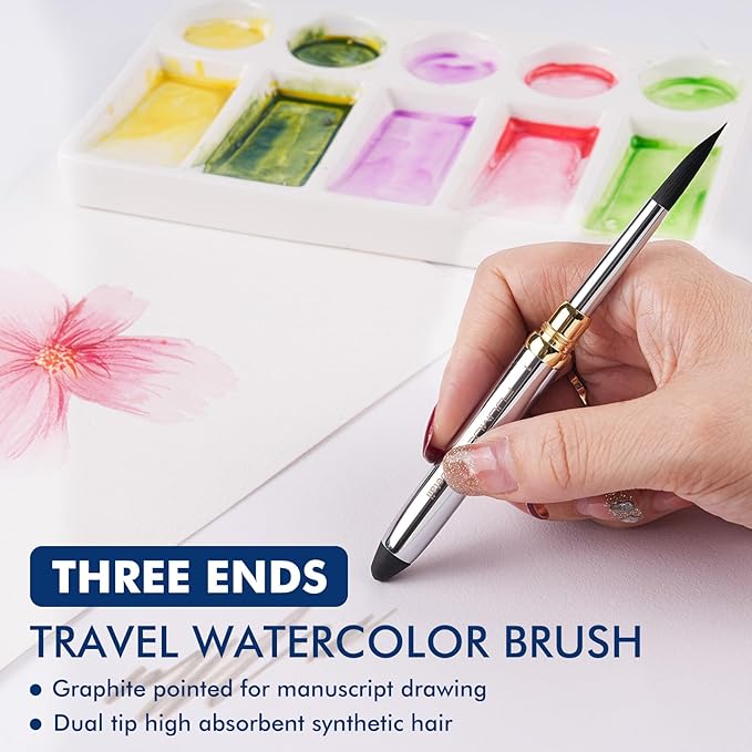 Fuumuui Portable Watercolor Sketchbook Set – Refillable 36-Color Travel Paint Kit & 100% Cotton Cold Press 20 Sheets Art Journal with Dual-Tip Travel Brush for Artists Outdoor Painting - Large