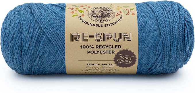 Lion Brand Yarn, Recycled Polyester Re-Spun Bonus Bundle Yarn for Crocheting and Knitting, Aegean, 1 Pack