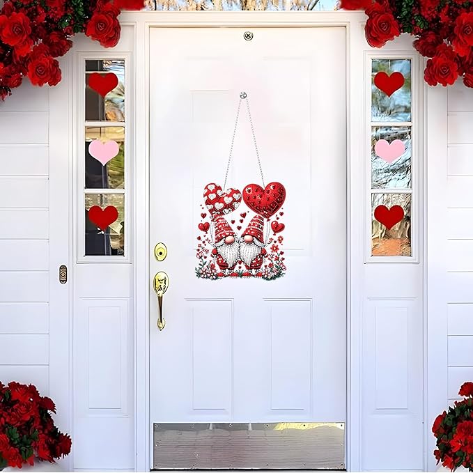 Valentine's Day Diamond Art Hanging Ornaments Kits for Adults, Gnome Diamond Painting Pendant Kits, DIY Acrylic 5D Special Shaped Crystal Gem Art Painting Ornament for Home Wall Decor Gift 8x8 Inch
