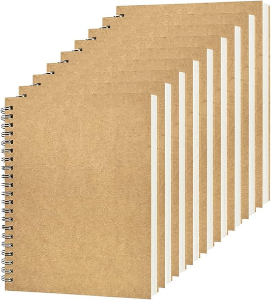 DSTELIN Blank Spiral Notebook, 9-Pack, Soft Cover, Sketch book, 100 Pages / 50 Sheets, 7.5 inch x 5.1 inch (Brown)