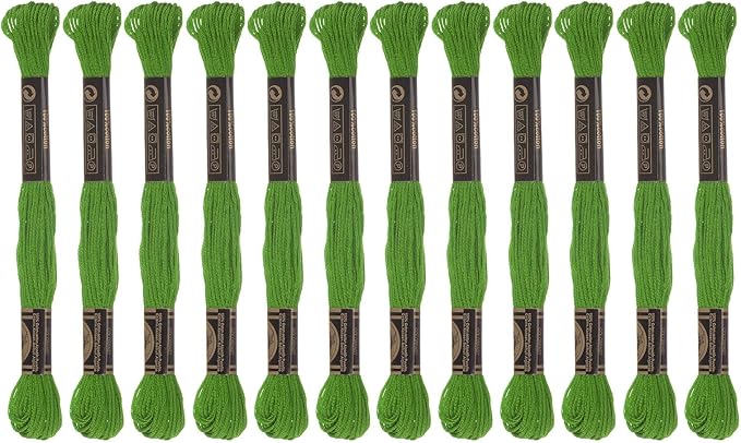 HARFINGTON 12 Skeins Embroidery Floss 8m Each Egyptian Long Fiber Cotton Cross Stitch Thread 26S/2x6 for Embroidery Projects Bracelet, Green