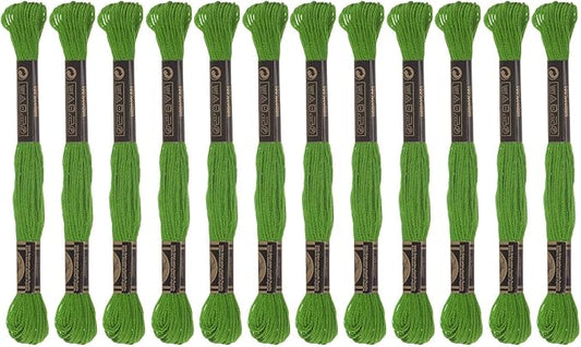 HARFINGTON 12 Skeins Embroidery Floss 8m Each Egyptian Long Fiber Cotton Cross Stitch Thread 26S/2x6 for Embroidery Projects Bracelet, Green