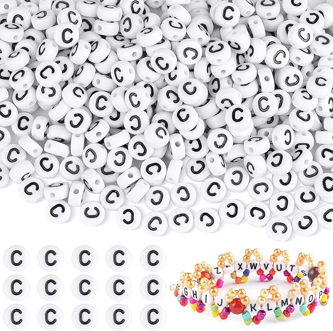 500pcs Letter C Beads Bulk, Letter Beads, Alphabet Bead for Friendship Bracelets, Jewelry Making Supplies,DIY Making Kit