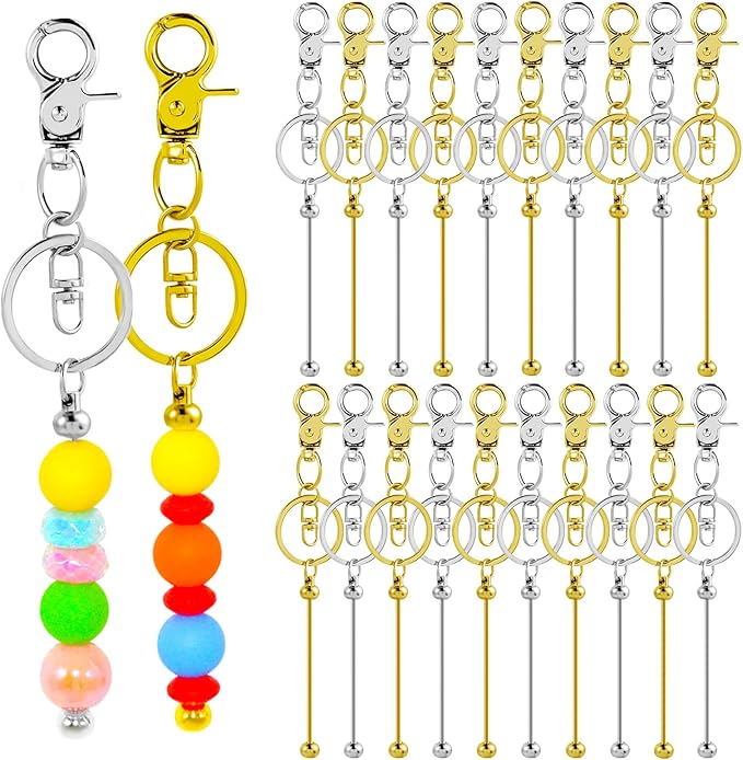80 Pcs Beadable Keychains Bulk Kit – DIY Keychain Making Supplies with Metal Blanks for Crafts, Jewelry, Charms, Custom Projects – Blank Chain Bars for Beaded Keychain Design (Gold + Silver)
