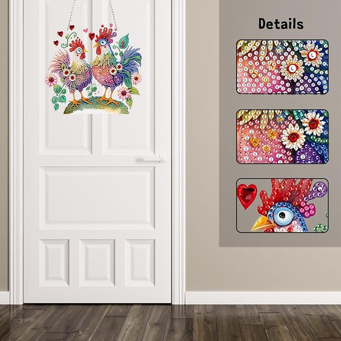 GUMITOON Diamond Art Kits for Adults Ornaments-Chicken Diamond Art Paintings Suncatchers-Full Drill Diamond Dots Paintings for Beginners, Round 5D Paint with Diamonds Art Accessories Gem DIY Deco