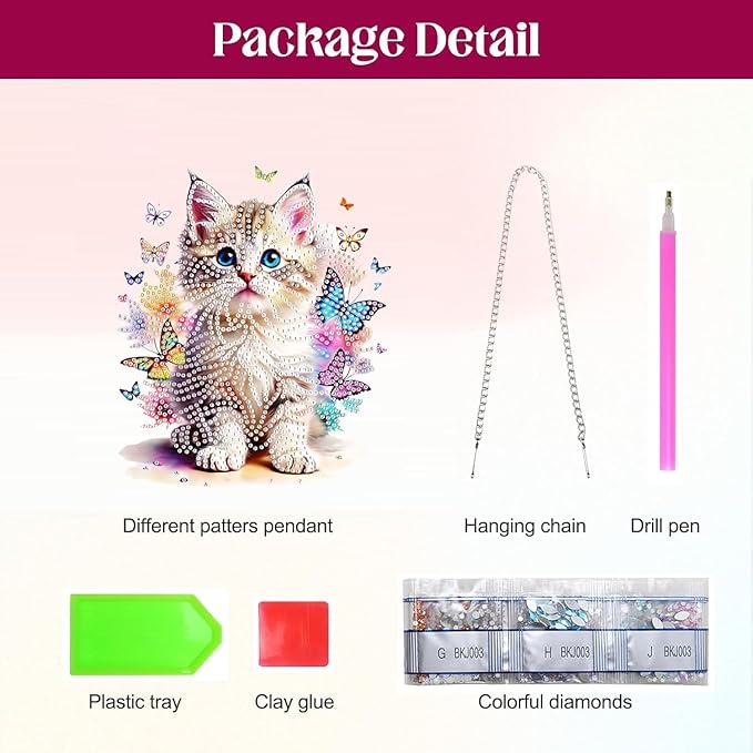 Masendp Butterfly Cat Diamond Art Pendant Set for Adults, 5D Special Shape Diamond Painting Cat Window Pendant Kit, Animal Gem Art Catcher Decoration Home Garden Wall Decoration