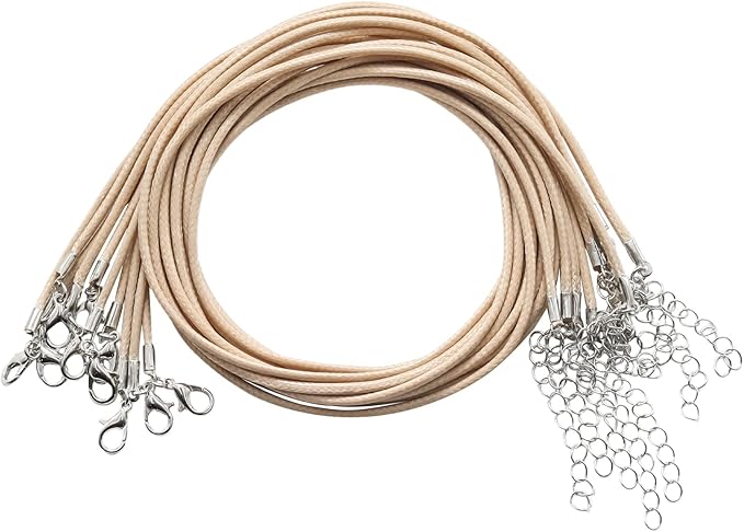 10 Pcs 2.0mm Leather Necklace Cords with Clasp,Waxed Cords,Necklace Ropes for Pendants and Jewelry Making(Khaki)