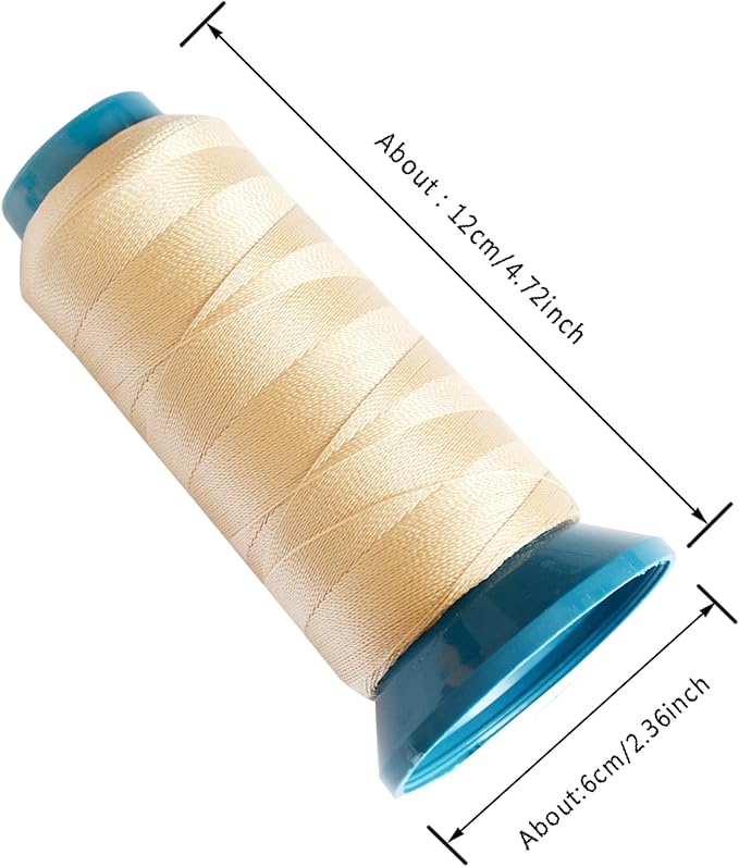 YANTAISIYU Beige Polyester Thread, 1500 Yards, Sewing Thread for Wigs, Hair Extensions, DIY Sewing, Includes 12pcs C Type Needles