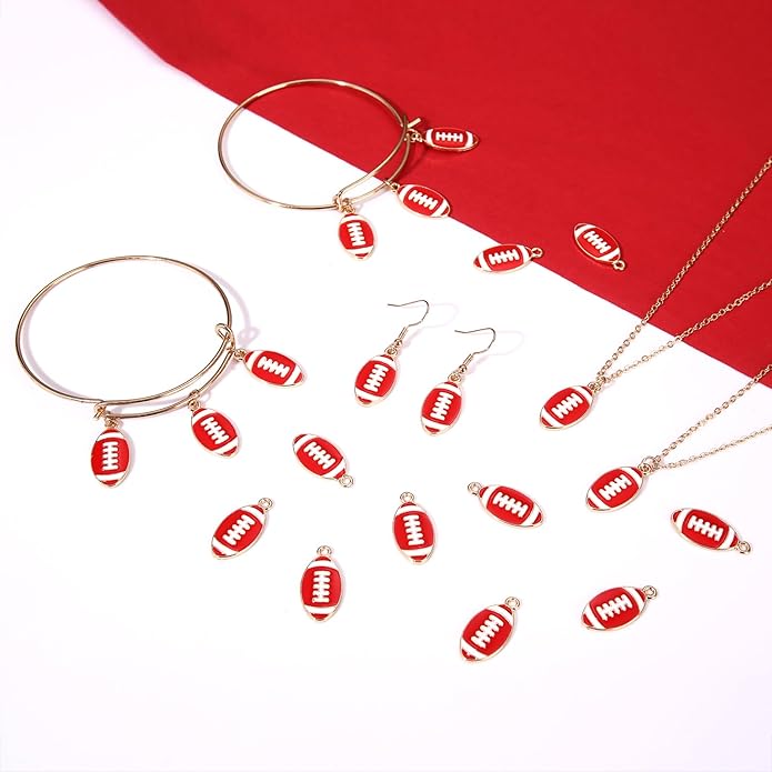 NVENF 30PCS Football Charms for Jewelry Making, Enamel Football Charms for Bracelet Necklace Earrings Making, Red Black White Blue Purple Orange Game Day Football Charm Bulk