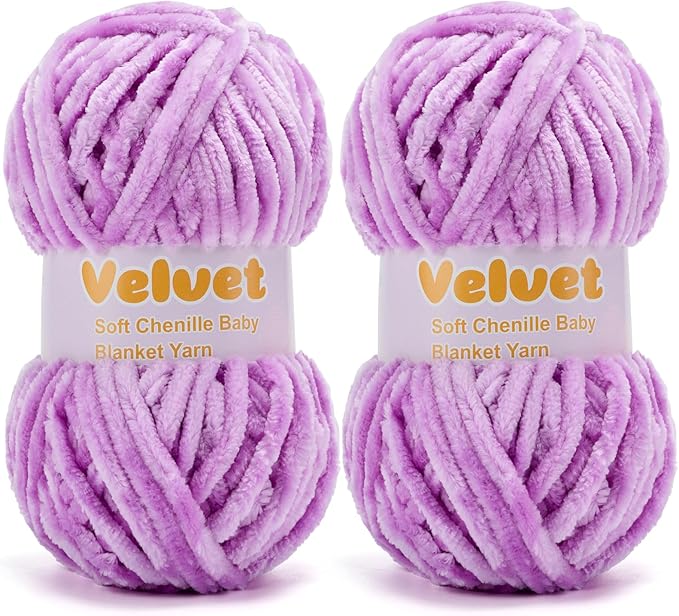 Velvet Yarn Chenille Yarn for Crocheting and Knitting Soft Chenille Bulky Baby Blanket Yarn DIY Weaving Craft 2pack Purple(4oz 66yds Each)