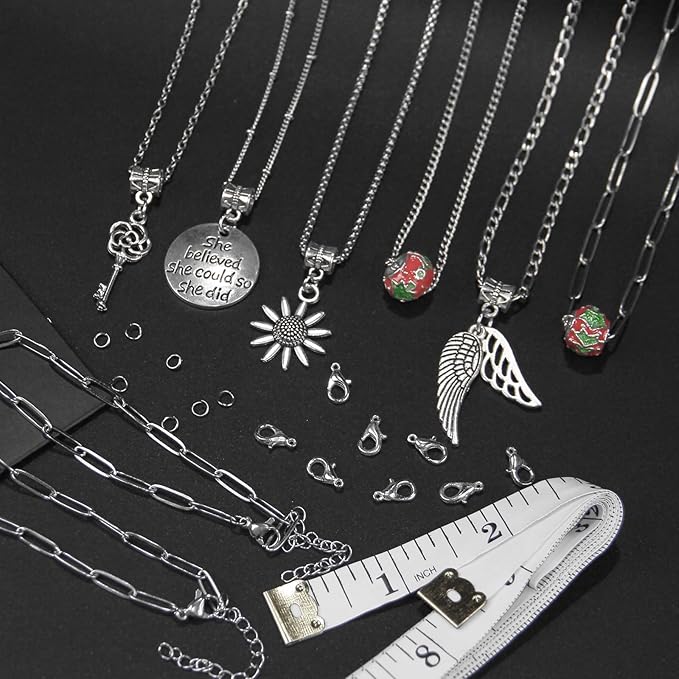 Necklace Chain for Jewelry Making, 42.6 Feet 6 Roll Stainless Steel Silver Jewelry Link Chains for DIY Necklace Bracelets Keychain Craft Jewelry Making Supplies with Jump Rings Lobster Clasp Connector