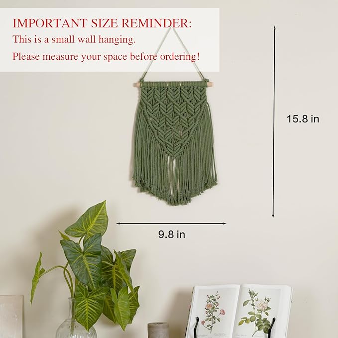 nashibowu small macrame wall hanging decor boho tapestry for bedroom living room dorm nursery and office, cute aesthetic wall art for small spaces for teen girls and home decor (green, 16 * 10 inch)