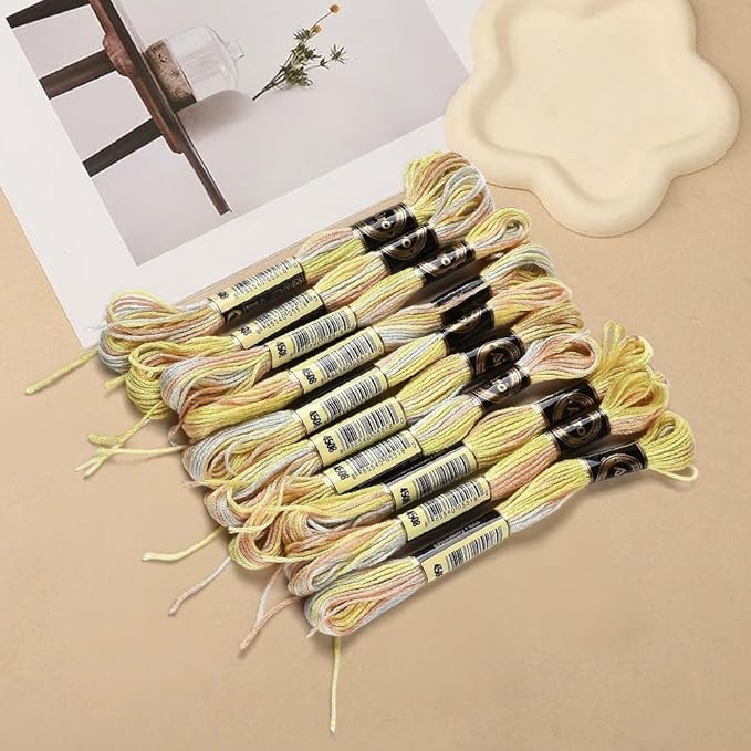 10 Skeins 6 Strands Yellow Hand Variegated Embroidery Floss Gradient Cross Stitch Thread Polyester Friendship Bracelet String Yarn Bracelets Threads Bulk for Sewing Knitting Crafts Stitching
