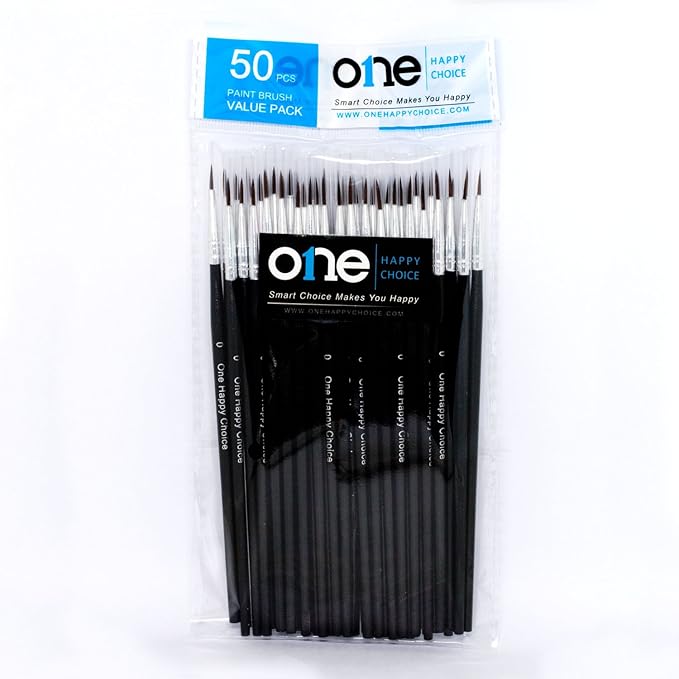 50 Pcs Pack of Synthetic Fine Detail Paint Brushes Set for Miniature, Scale Model, Art Painting in Acrylic, Oil, Watercolor - Pointed Round (Size #0 Medium)