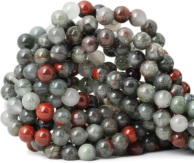 cheavian 45pcs 8mm natural african bloodstone gemstone smooth surface round loose beads for jewelry making 1 string 15 inches