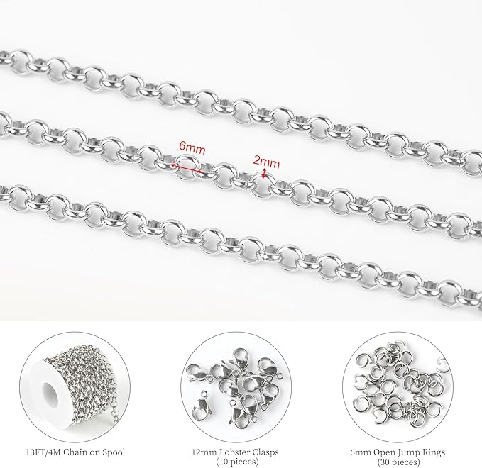 KYUNHOO 4 Meters Circle Link Chain Spool Soldered Stainless Steel Chains for Jewelry Making Charm Chains Bulk for Men DIY Jewelry Craft Finding Jewelry Making Supplies
