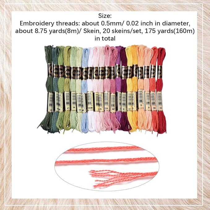 20 Skeins Variegated Embroidery Floss Cross Stitch Threads Colorful Polyester 6 Strands Rainbow Friendship Bracelet String Thread for Jewelry Making Bracelets Knitting Stitching DIY Crafts