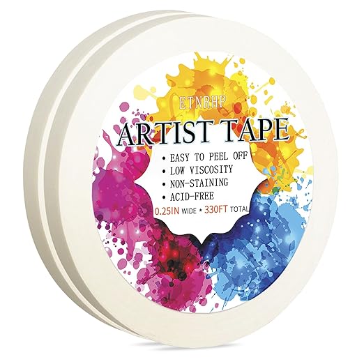 Low Tack 2 Packs White Artist Tape for Watercolor Paper Drafting Art Masking Tape Acid Free Painter Watercolor Tape for Painting Canvas Framing, 0.25 inch Wide 330FT Long Total