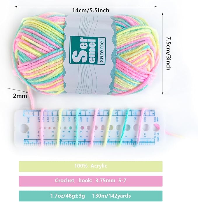 2 Packs (2*48g/2*142 Yards) Crochet/Knitting Rainbow Acrylic Yarn - Soft, Multicolor Variegated Yarn for Beginners' Crochet Projects and Blankets