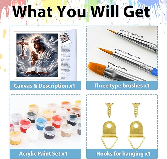 hkejoi Jesus Paint by Numbers Kit for Adults Beginners, Christian Paint by Number for Adults, Religious Painting by Number DIY Acrylic for Gift Home Decor 16x16 in