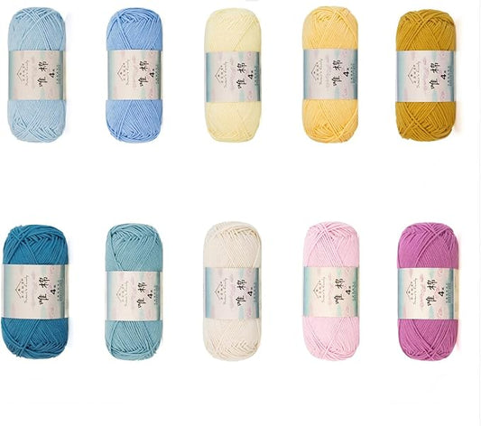 Susan’s Family 4‑Ply Yarn Combo 10 Packs – 60% Cotton 40% Acrylic Yarn for Knitting & Crochet, DIY Scarf & Blanket Pattern & Video Tutorials, Handmade Gift - Color Master (20#Lotus Zen)