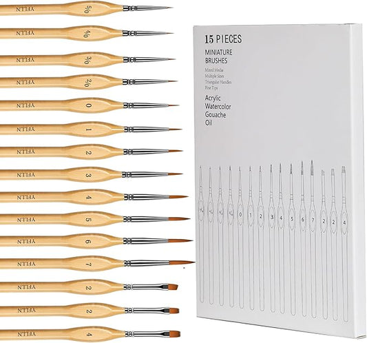Miniature Paint Brushes, 15PCS Model Brushes Detail Paint Brush Set, Fine Detailing for Watercolor, Oil, Face, Acrylic, Nail, Line Drawing, Scale Model Painting