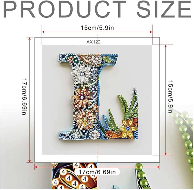 MVVMTOP Diamond Painting Kit, 5D DIY Letter L, Special Shape Crystal Artificial Diamond Art Partial Mosaic Handicraft for Beginners, Wall Decor Gift for Bedroom, Office, Living Room 6.7x6.7in
